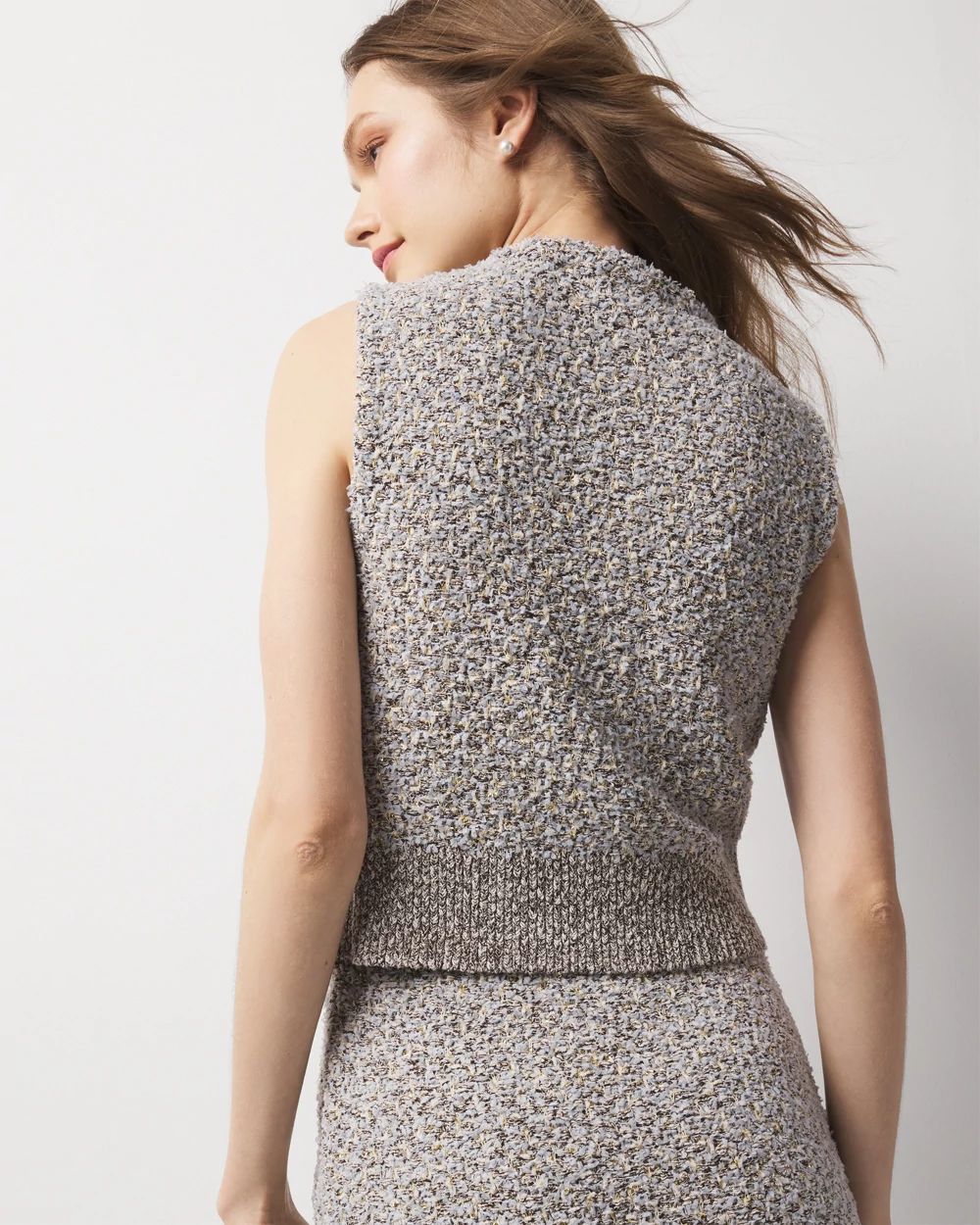 Petite Metallic Tweed Sweater Vest