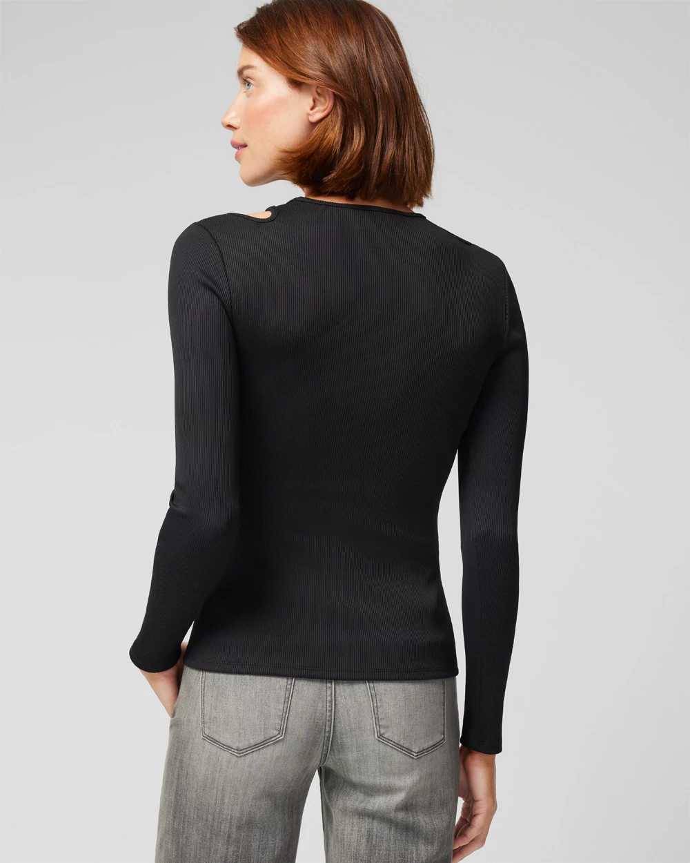 WHBM® FORME Long Sleeve Cutout Ribbed Top click to view larger image.