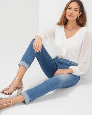 Outlet WHBM Long Sleeve Ruffle Blouse