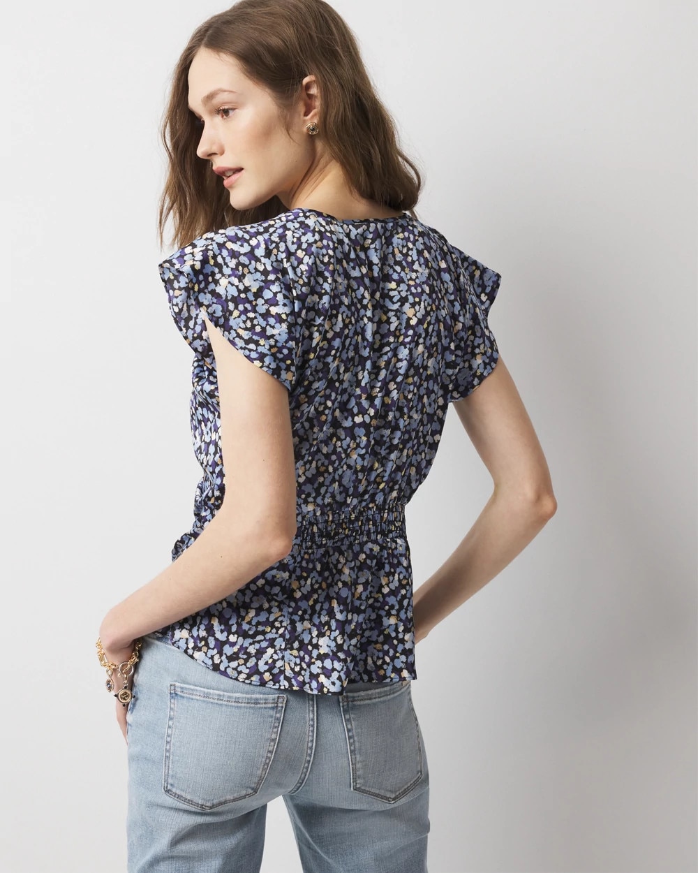 Ruched Front Flutter Sleeve Shell Top