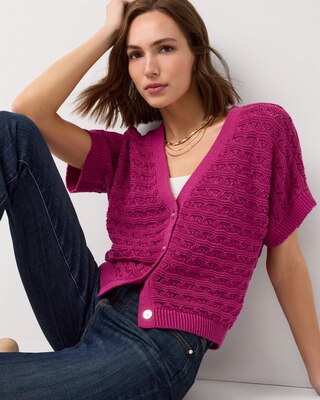 Cotton-Blend Short Sleeve Cardigan click to view larger image.