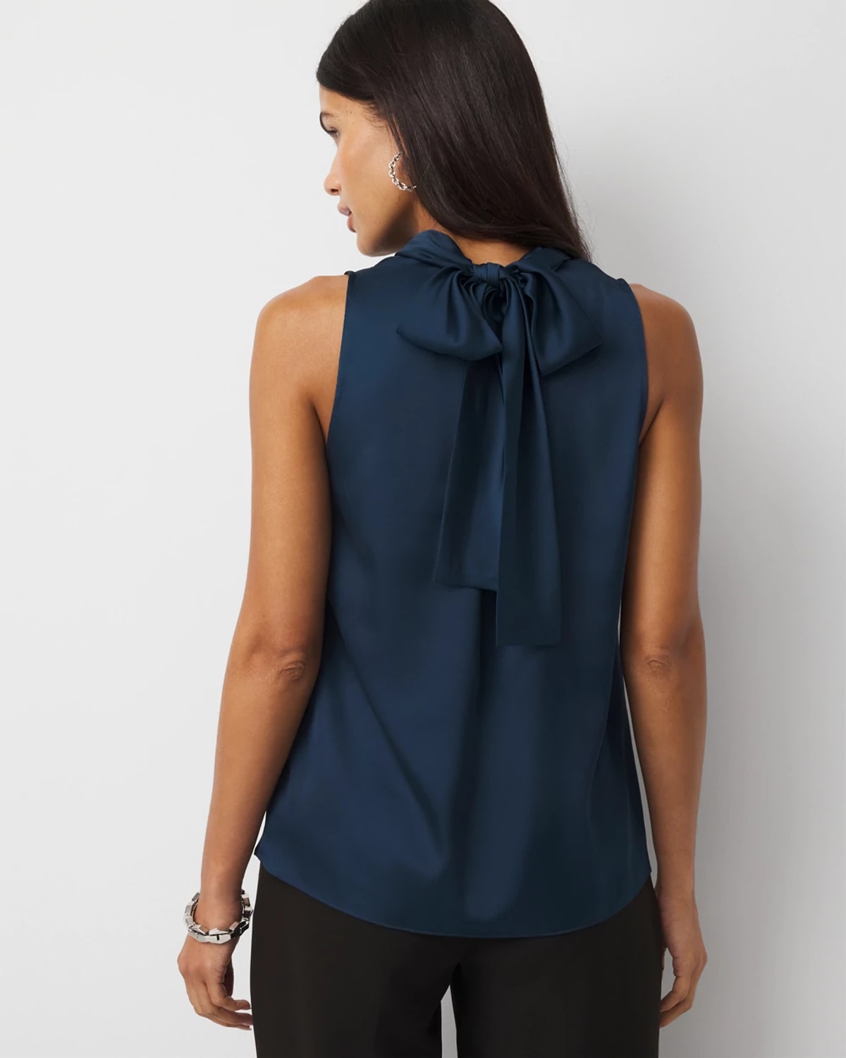 White House Black Market Bow Back Satin Halter Blouse