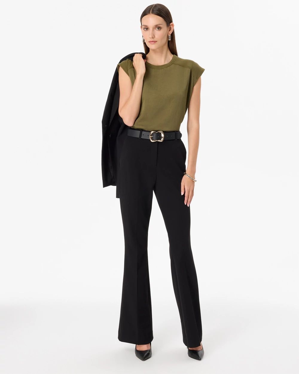 Ribbed Trim Satin Tee click to view larger image.