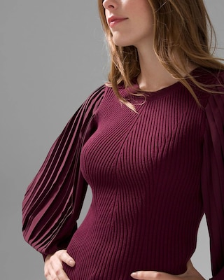 Pleated Drama Sleeve Ribbed Sweater click to view larger image.