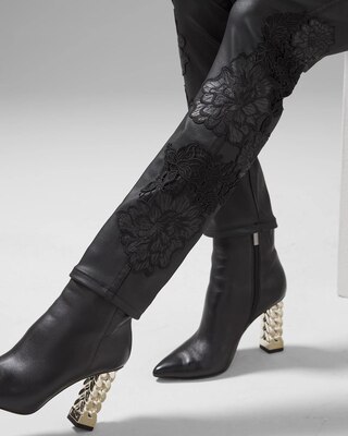 High-Rise Coated Denim & Lace Slim Jeans