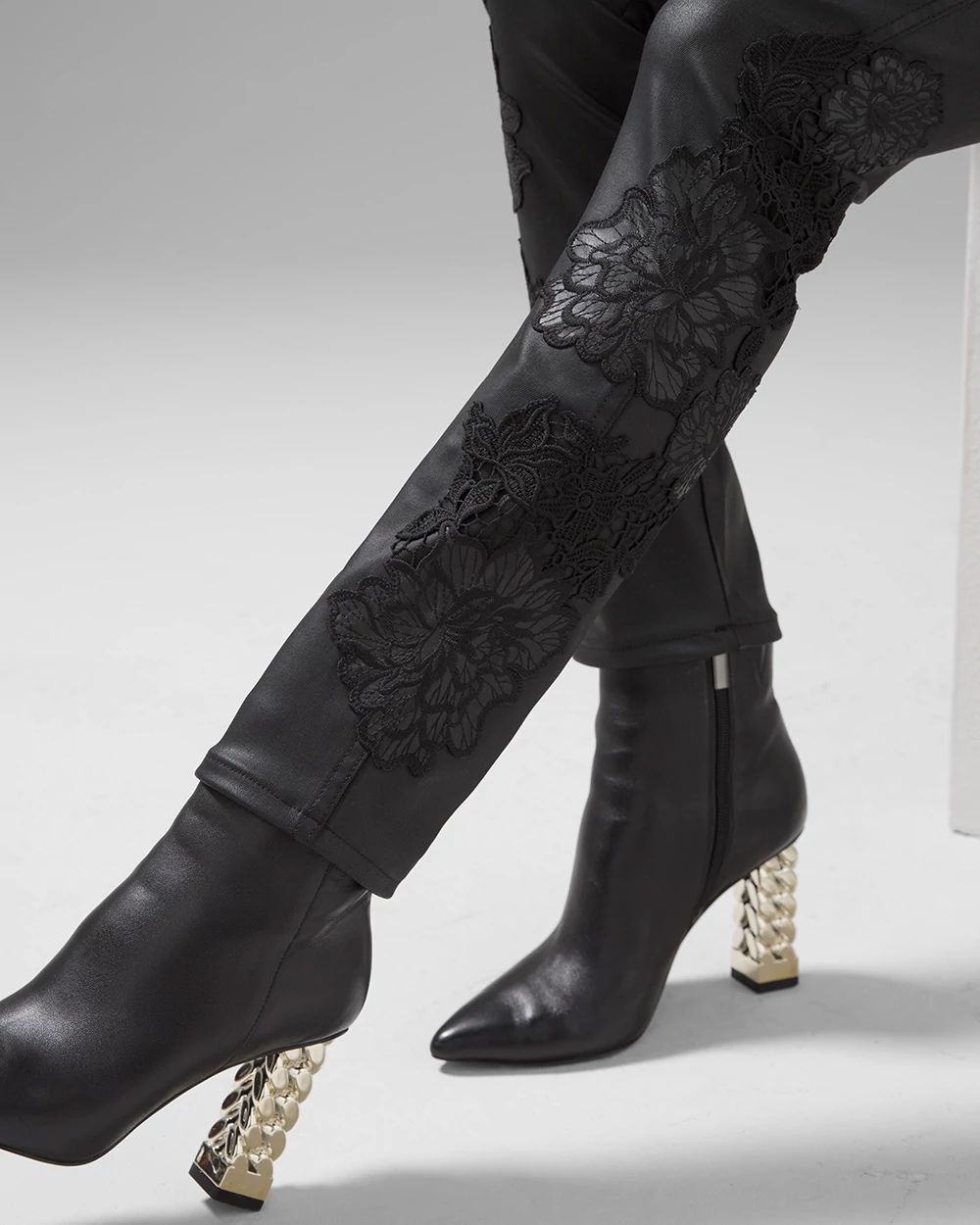 High-Rise Coated Denim & Lace Slim Jeans