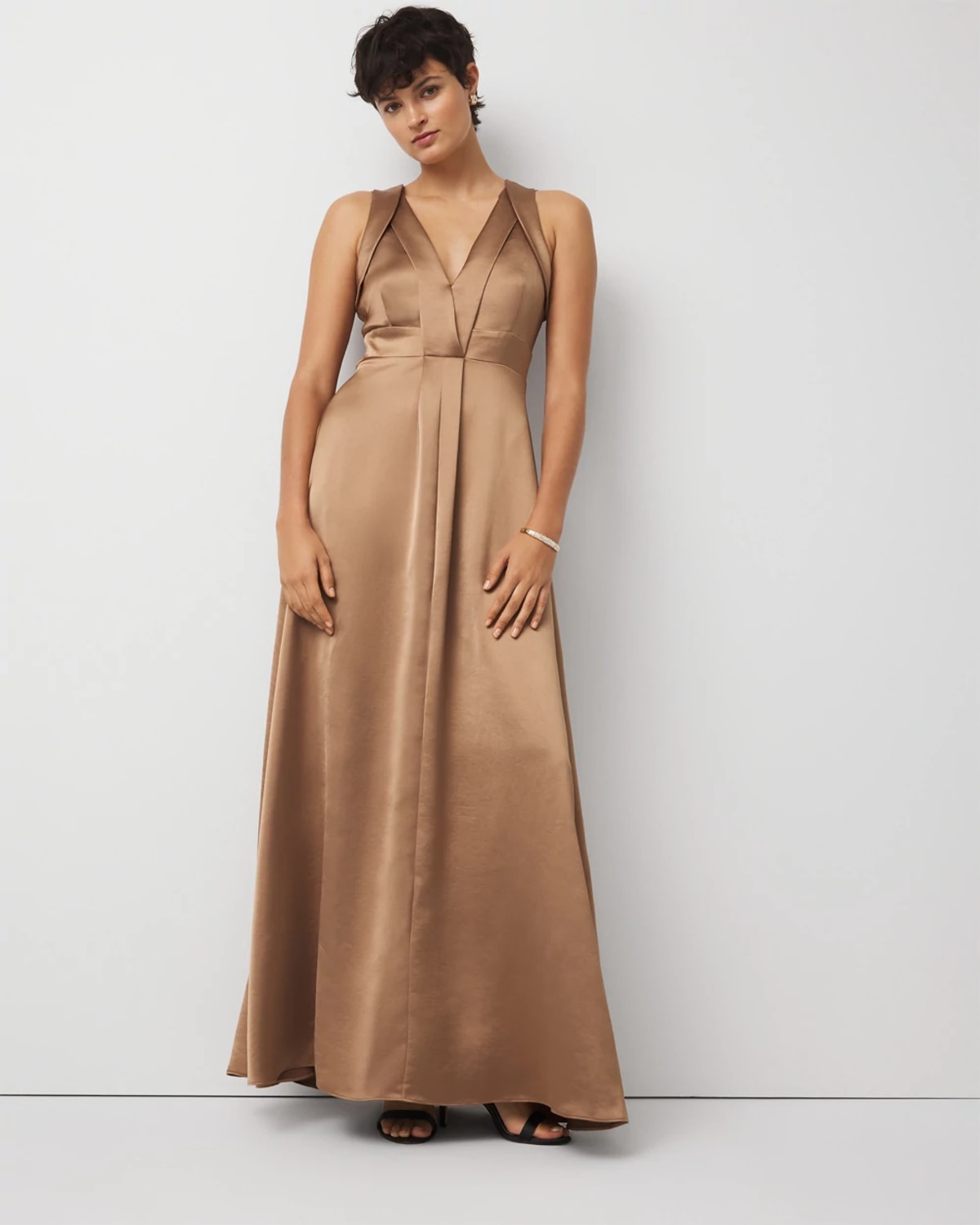 White House Black Market Sleeveless Satin Gown In Brown