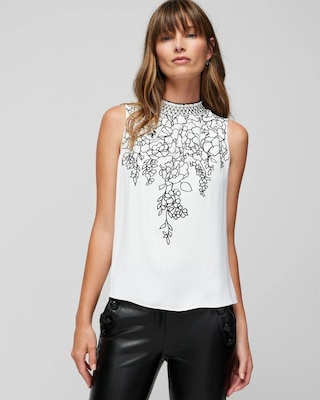 Sleeveless Embroidered Floral Shell