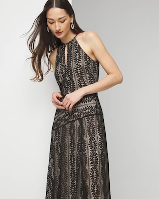 Sleeveless Halter Lace Maxi Dress