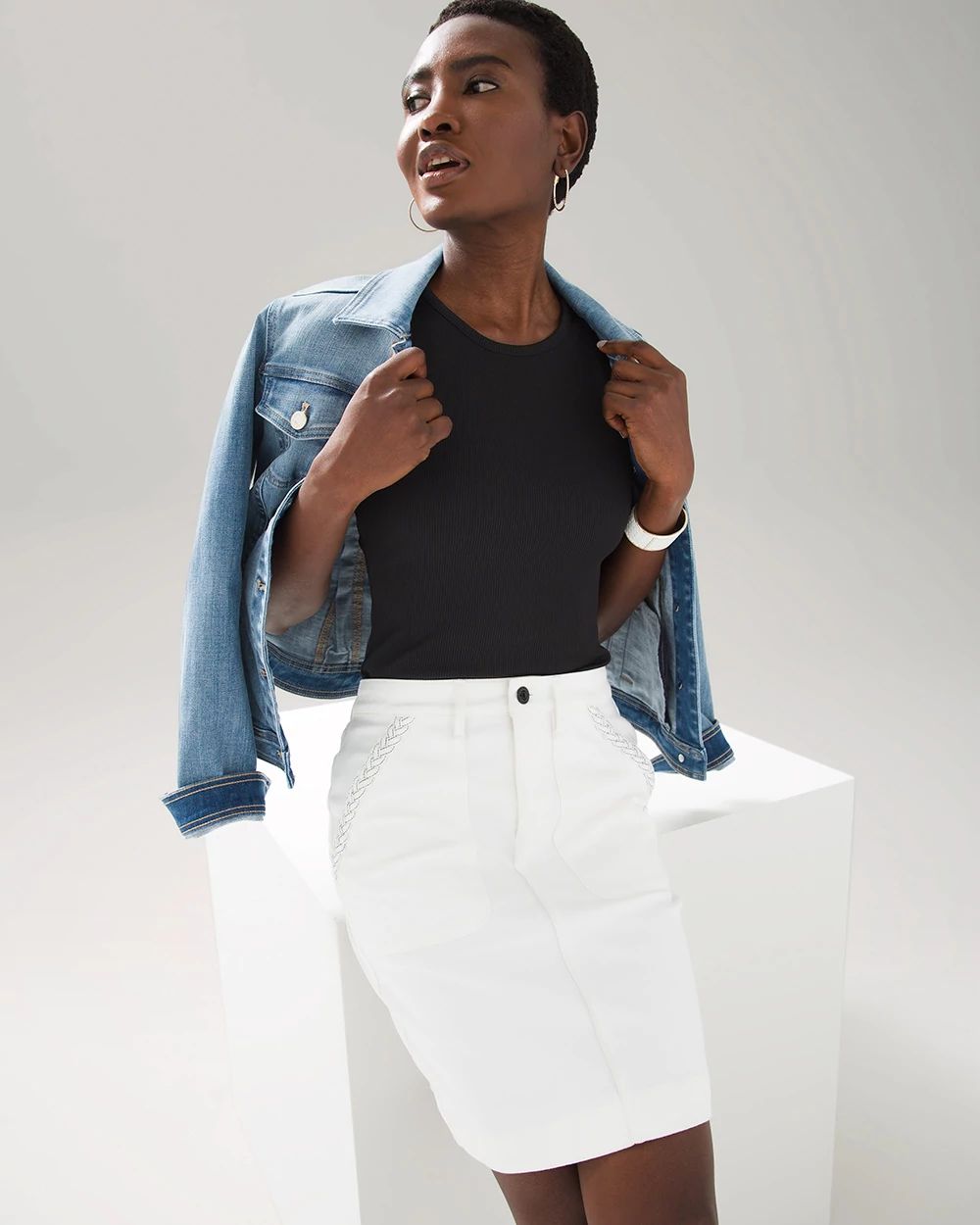 White denim skirt and jacket cheap