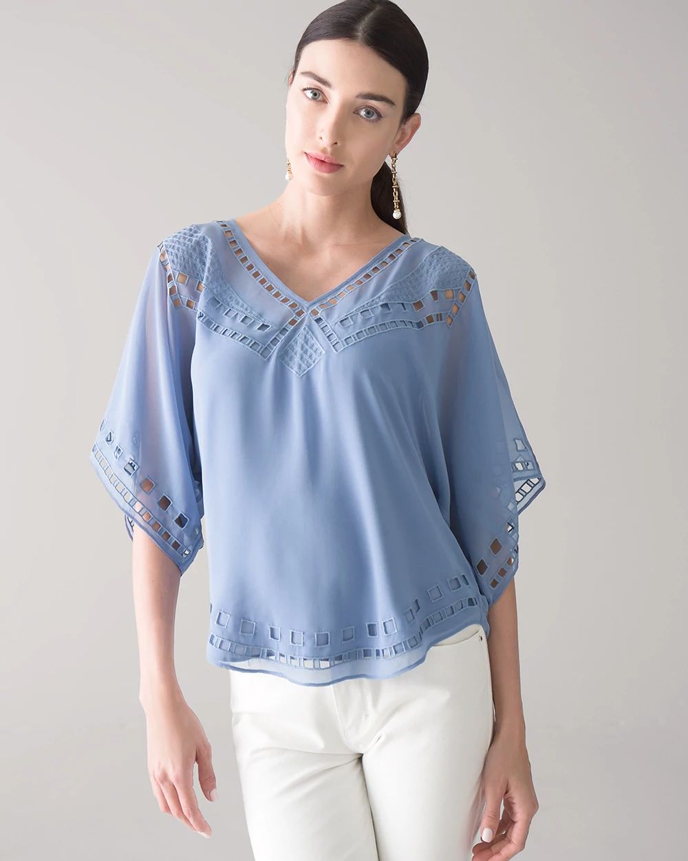 Elbow Sleeve Cutout Kimono Blouse