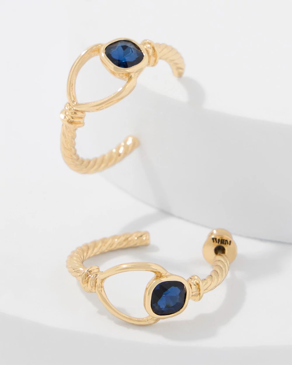 Navy Blue Stone Hoop Earrings