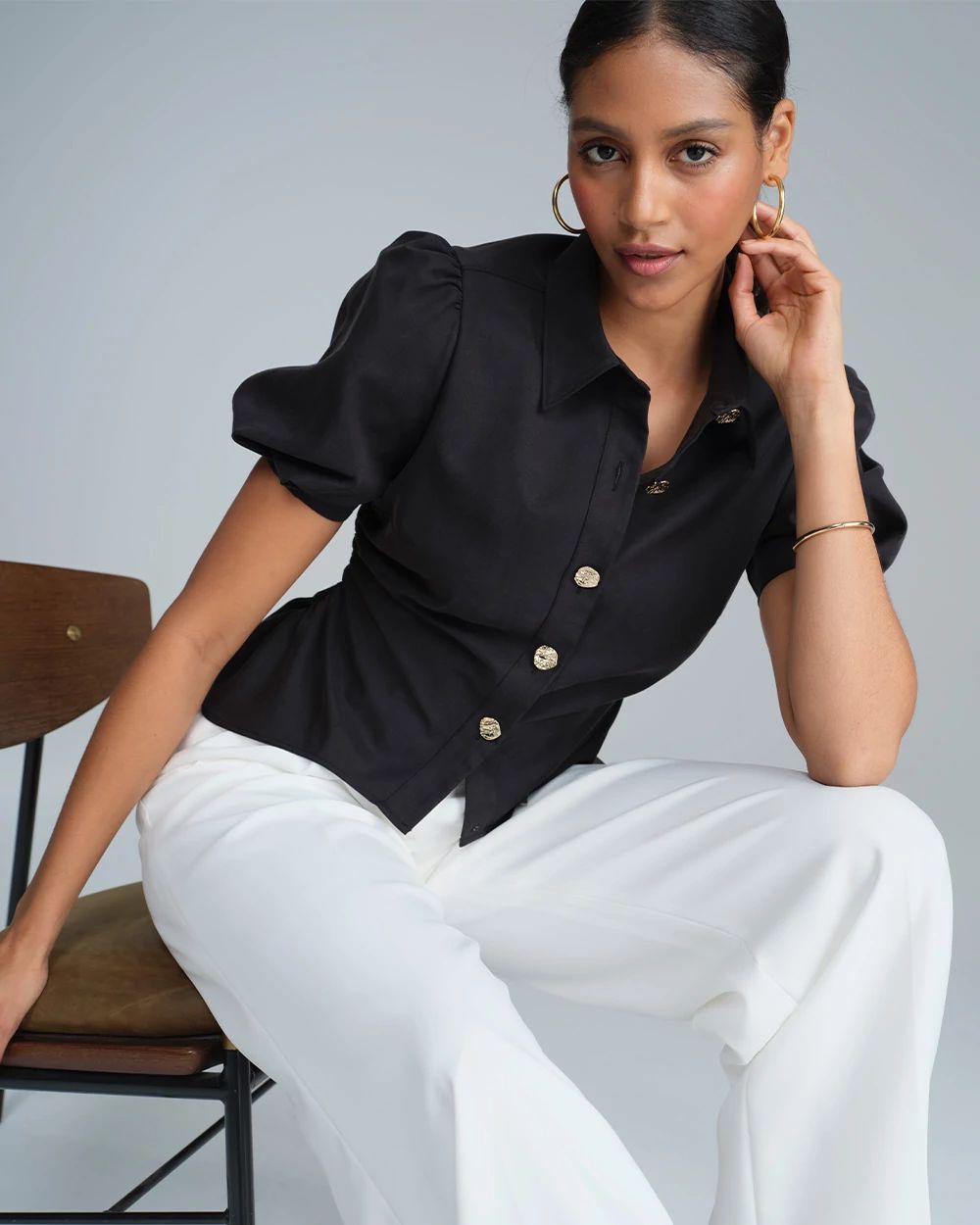 Puff Sleeve Twill Shirt