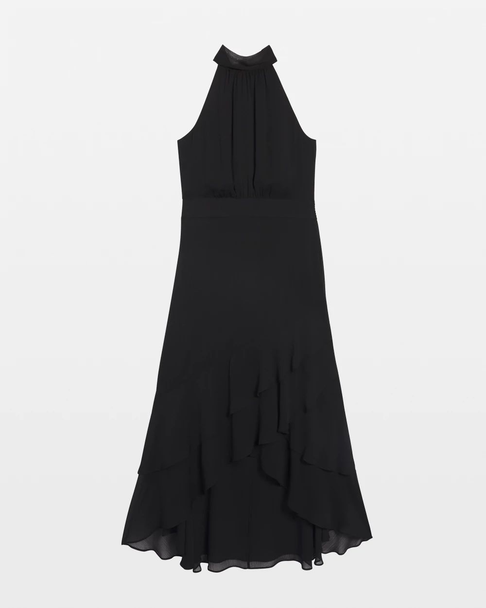 Halter Ruffle Blouson Midi Dress