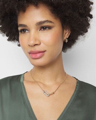 Mixed Metal Pave Links Pendant Necklace