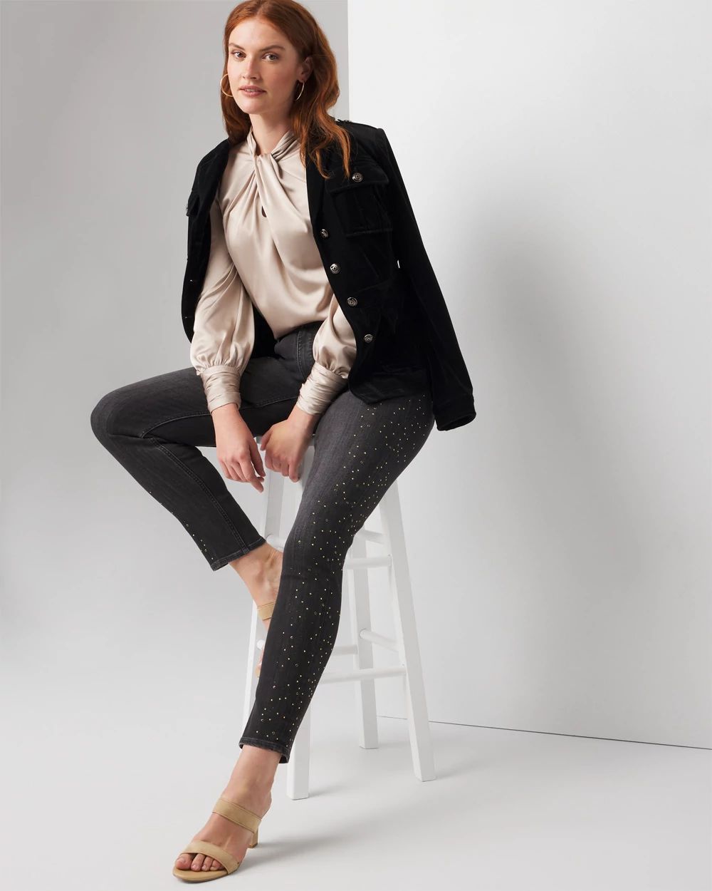 High-Rise Embellished Slim Ankle Jeans click to view larger image.