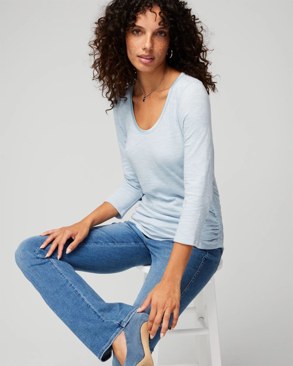 Shirred Scoop Neck Tee