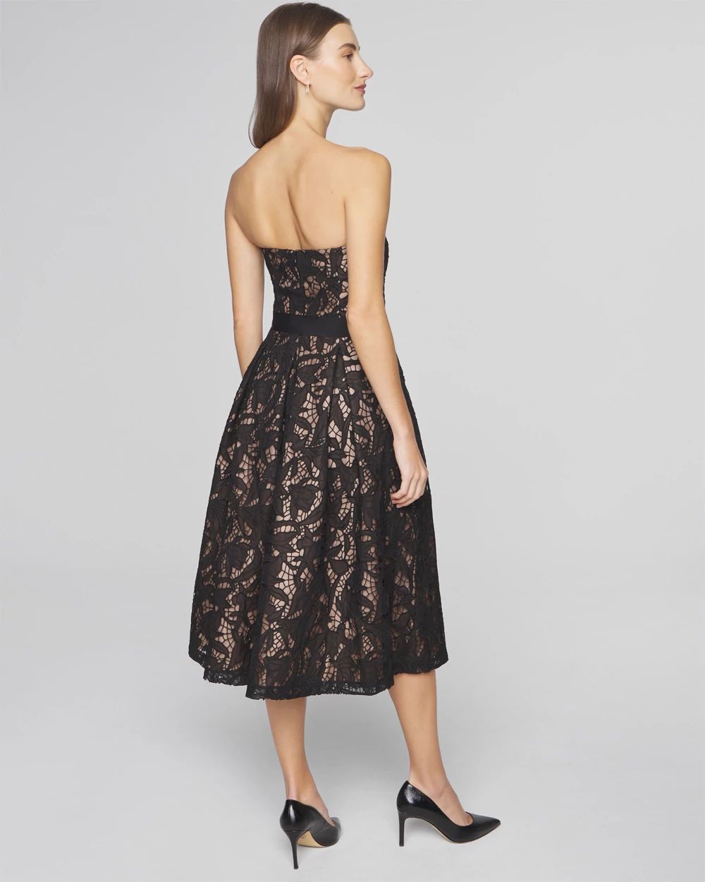 Petite Strapless Lace Fit & Flare Midi Dress click to view larger image.