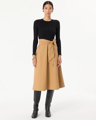 Petite Long Sleeve Crew Neck Midi Dress