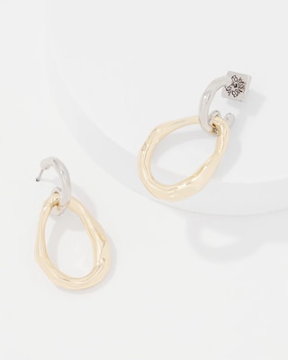 Silver + Gold Sculptural Drop Hoop Earrings