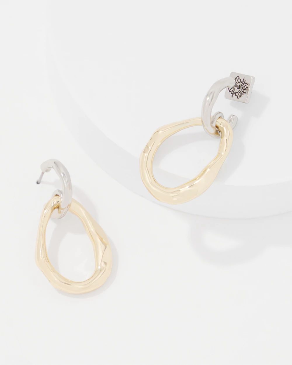 Silver + Gold Sculptural Drop Hoop Earrings
