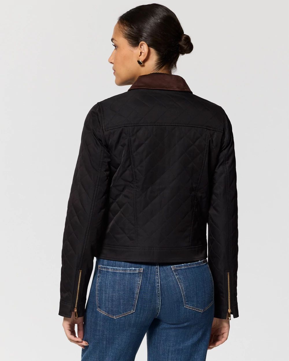 Contrast Collar Quilted Jacket click to view larger image.