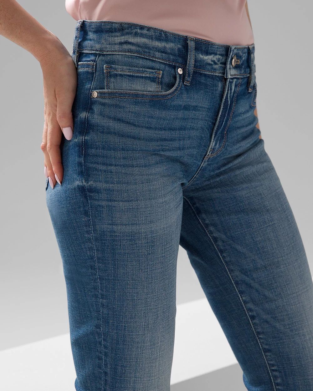 Petite Mid-Rise Everyday Soft Denim  Girlfriend Jeans click to view larger image.