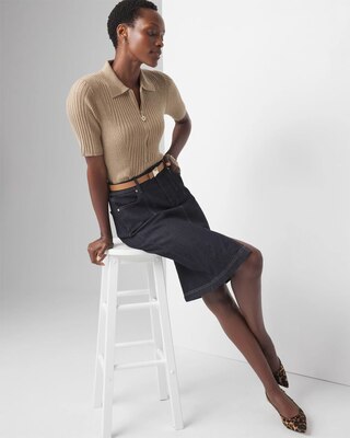 Elbow-Sleeve Ribbed Half-Zip Pullover click to view larger image.