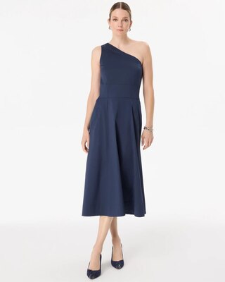 One-Shoulder Poplin Midi Dress