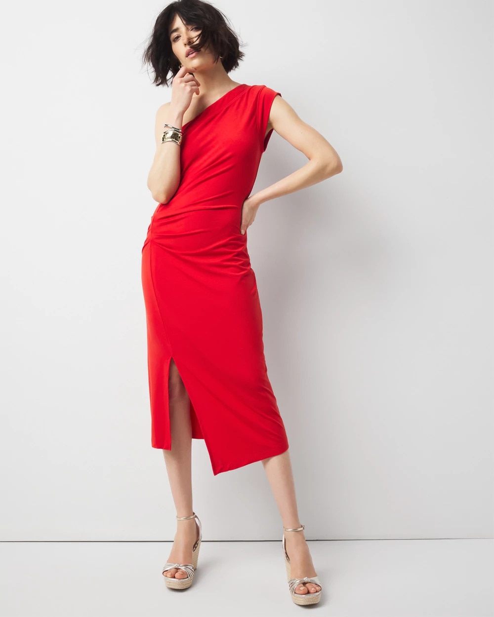 Petite One-Shoulder Midi Dress