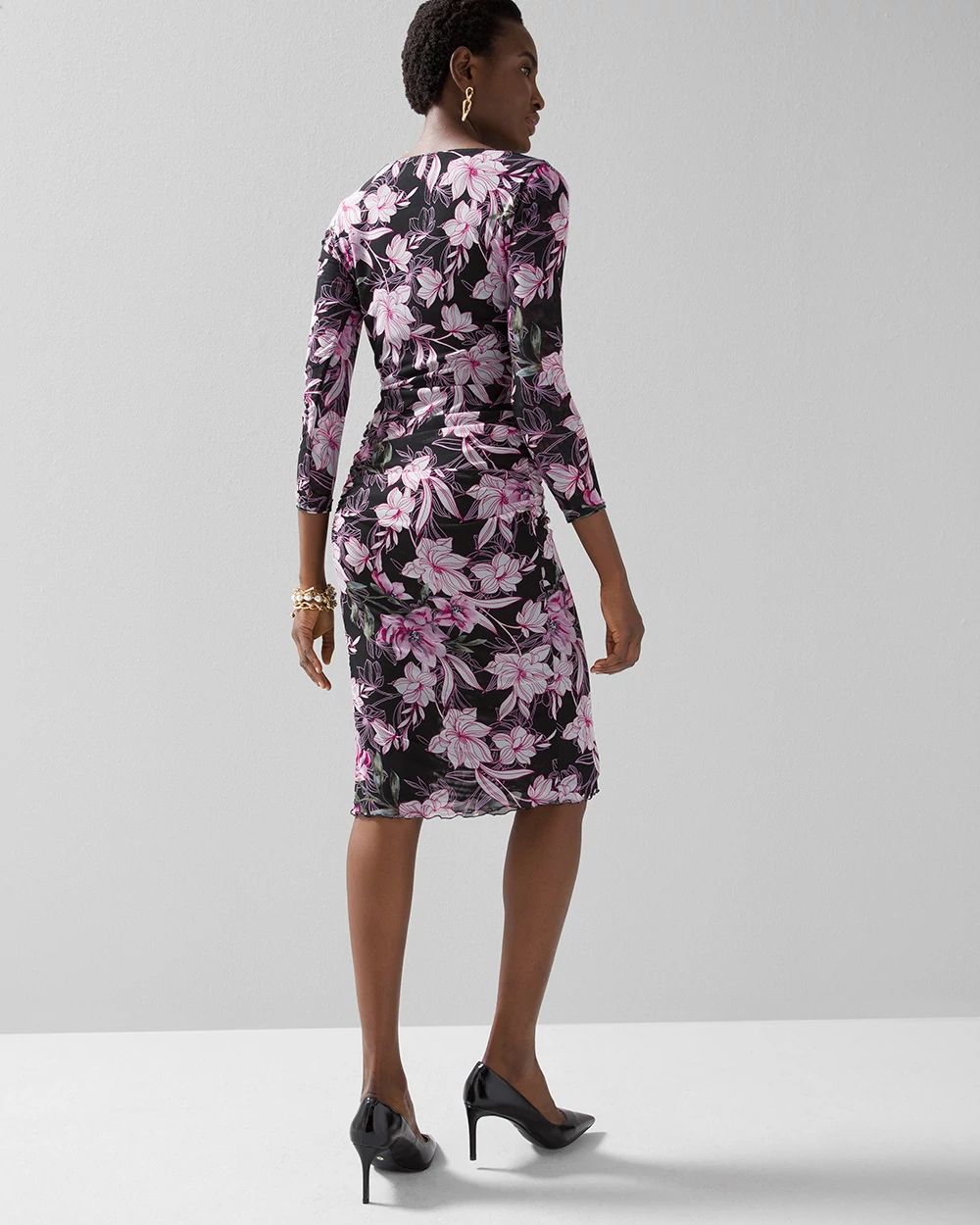 Long-Sleeve Reversible Mesh Sheath Dress