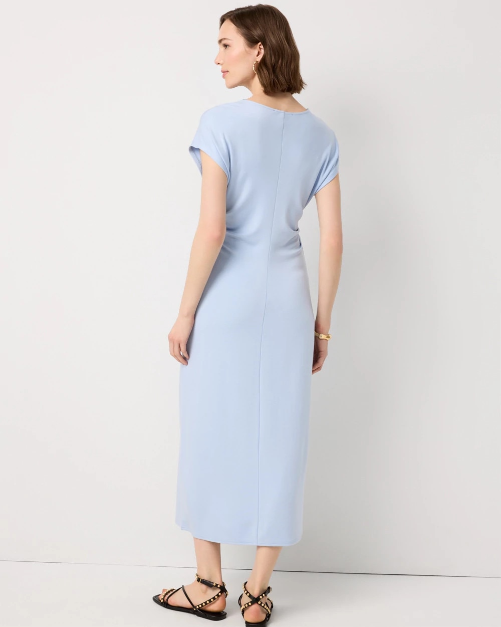 Gathered Waist Short Sleeve Midi Dress