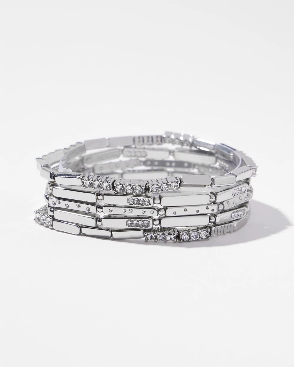 Silver Tone Pavé Stretch Bracelets