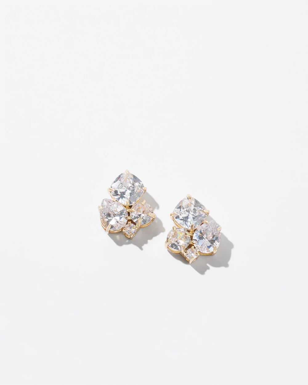 Gold And Crystal Cluster Stud Earrings