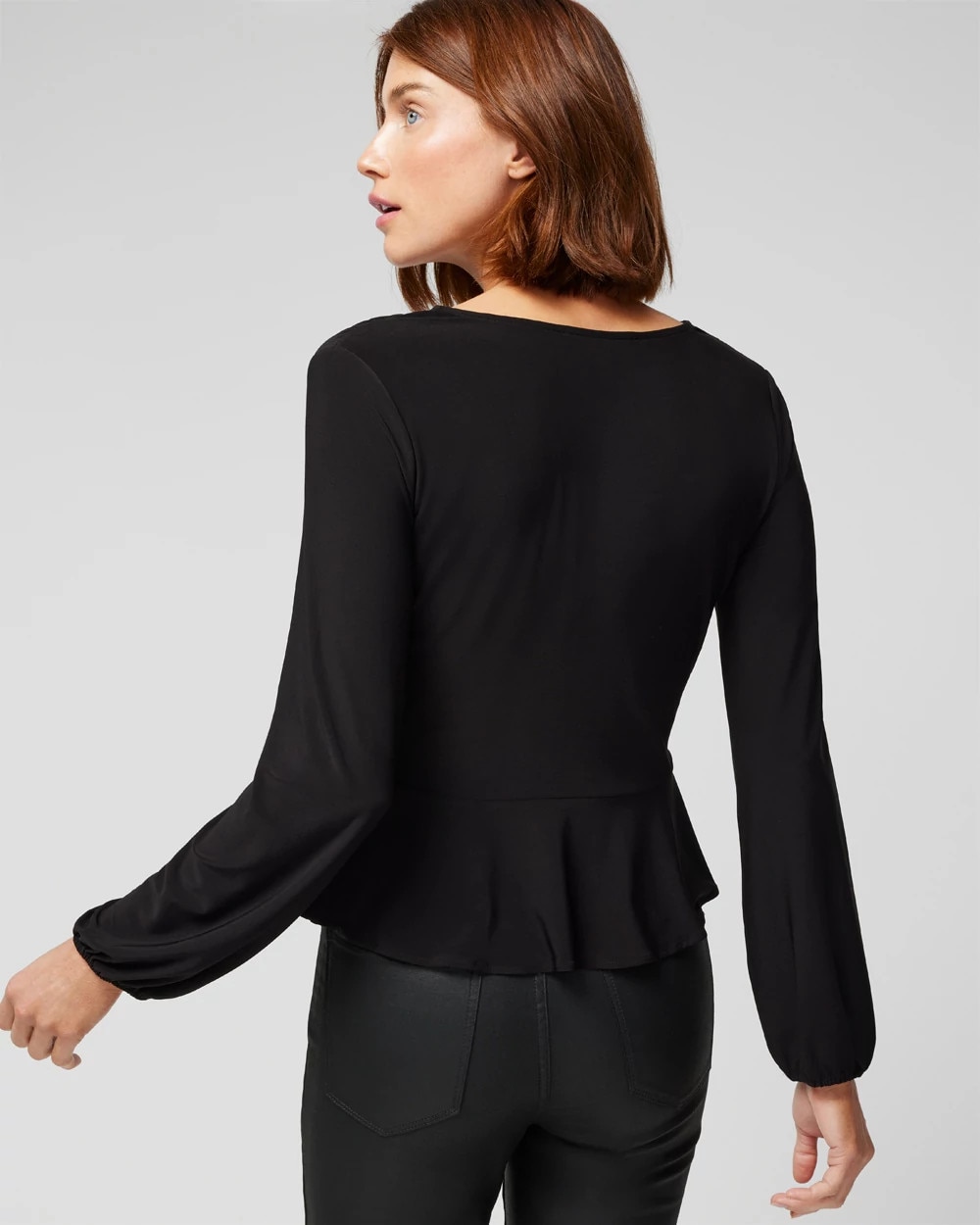 Long Sleeve Button Side Matte Jersey Peplum Top