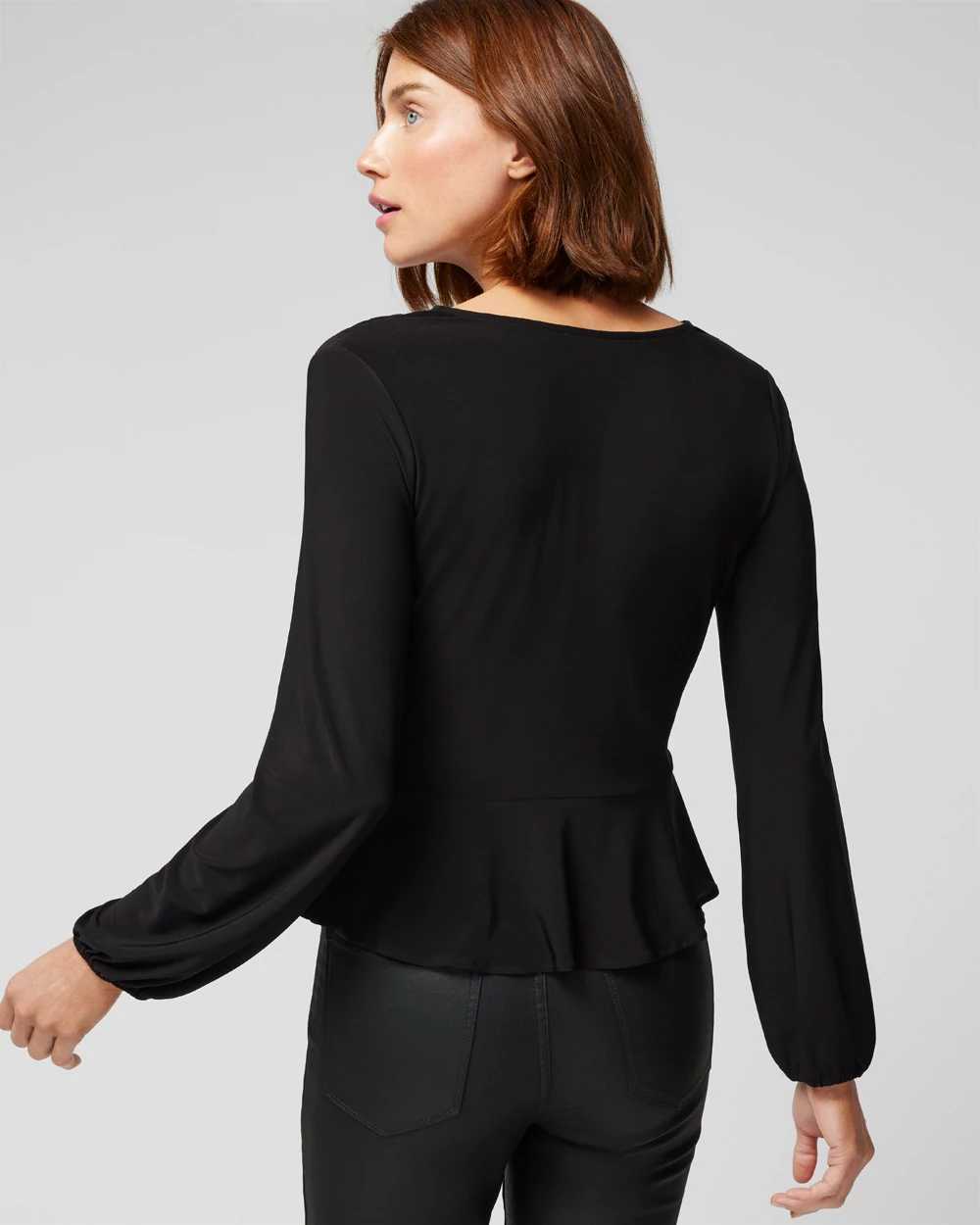 Long Sleeve Button Side Matte Jersey Peplum Top click to view larger image.