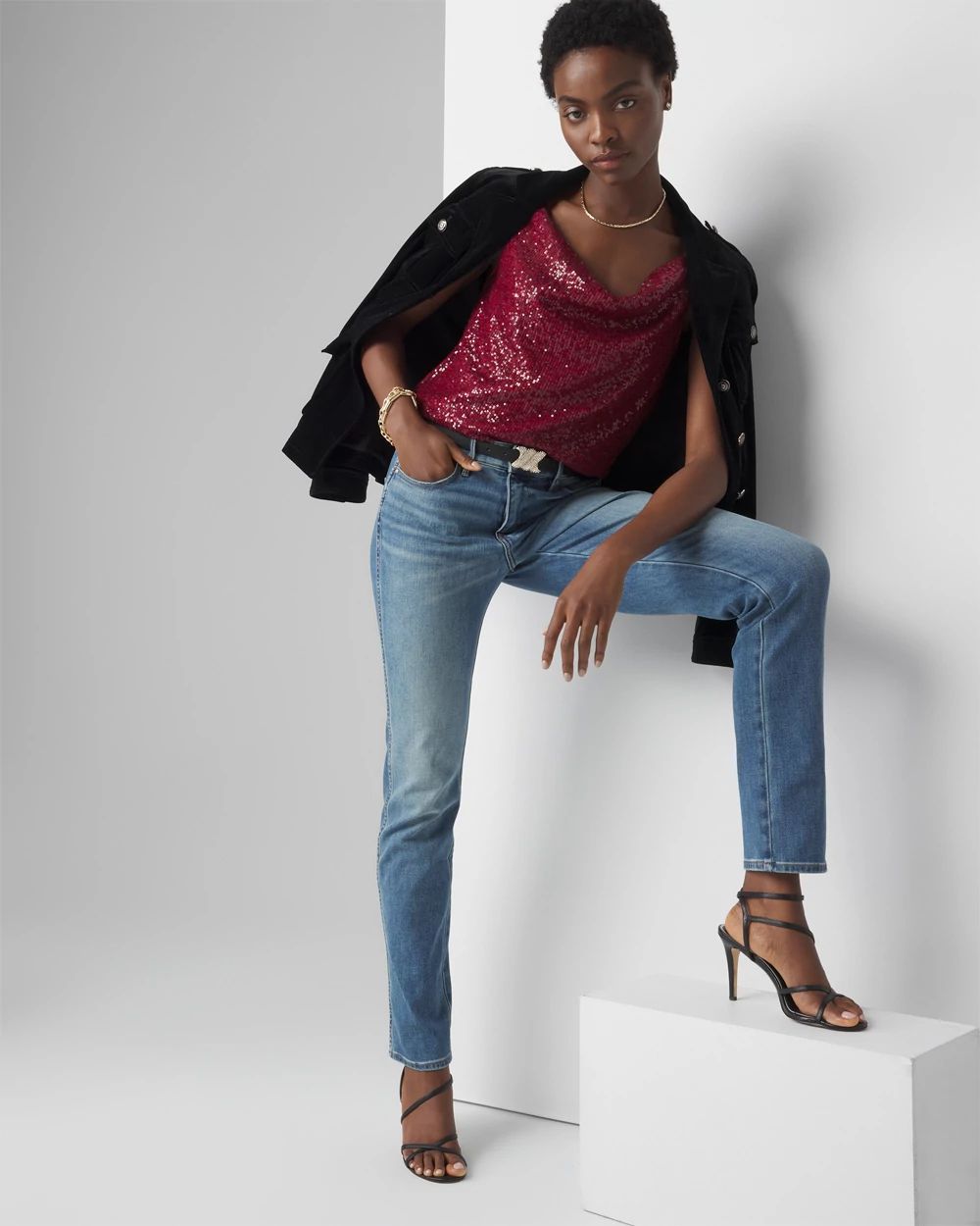 Petite Cowl Neck Sequin Cami