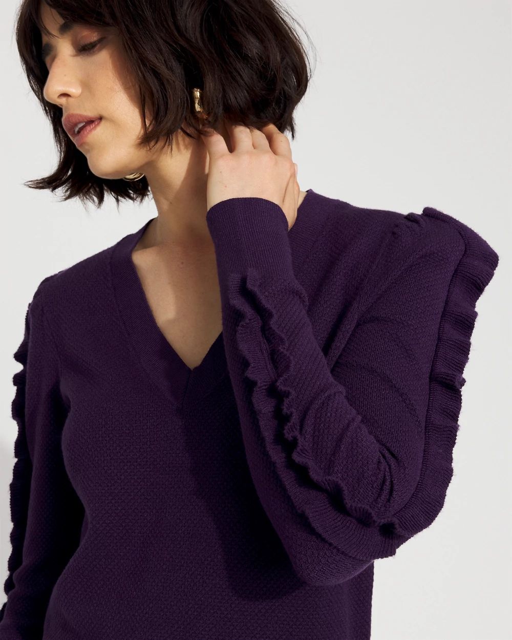 Ruffle Sleeve Pullover Sweater click to view larger image.