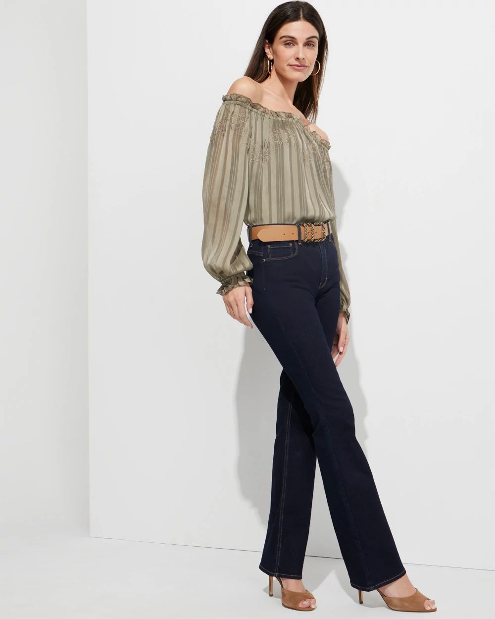 Outlet WHBM Embroidered Off-The-Shoulder Top click to view larger image.