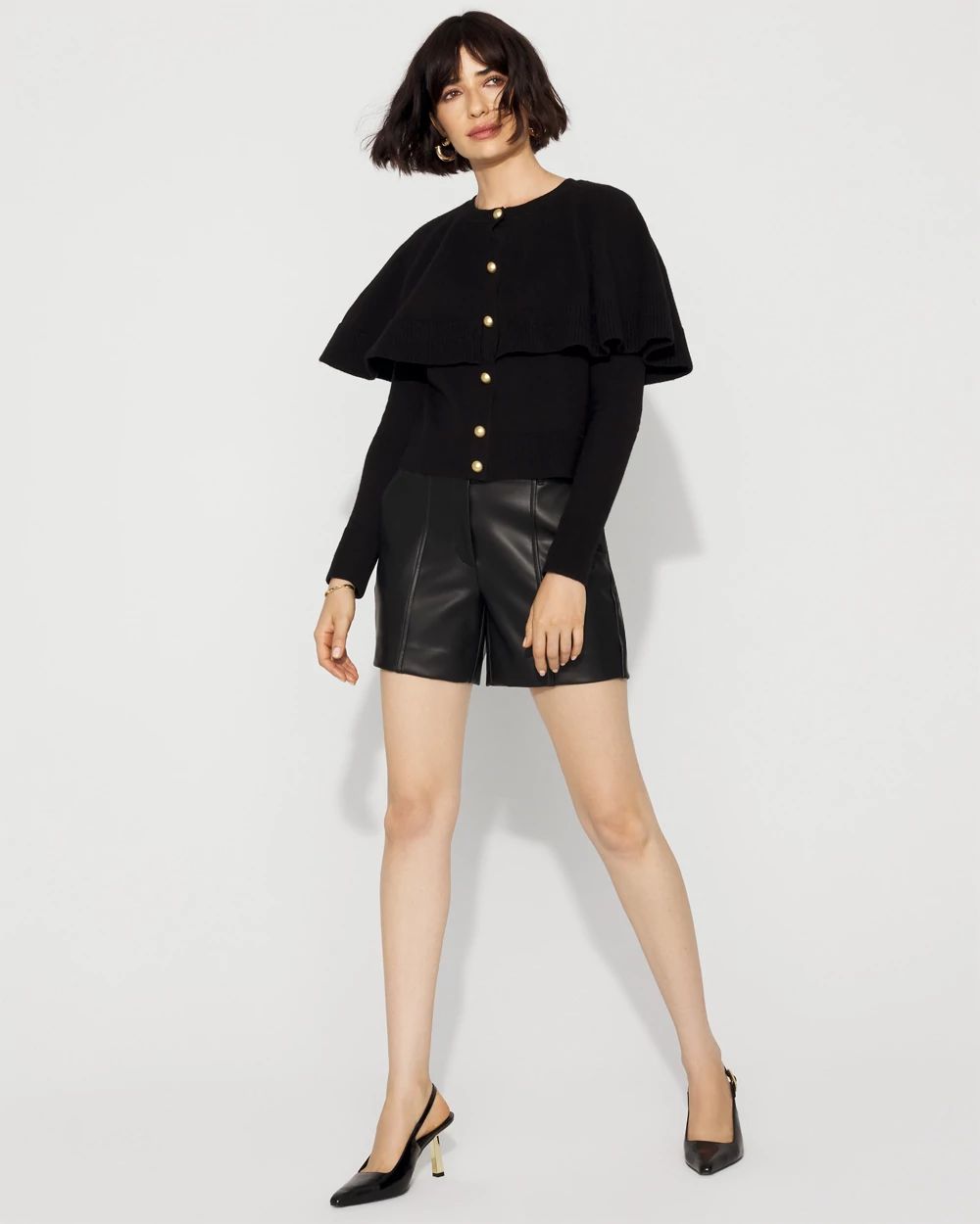 Petite Button-Front Cape Cardigan