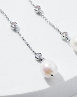 Silver Fresh Water Pearls Crystal Linear Earrings click to view larger image.