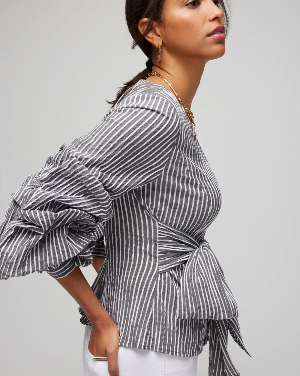 Ruffle Sleeve Seersucker Blouse