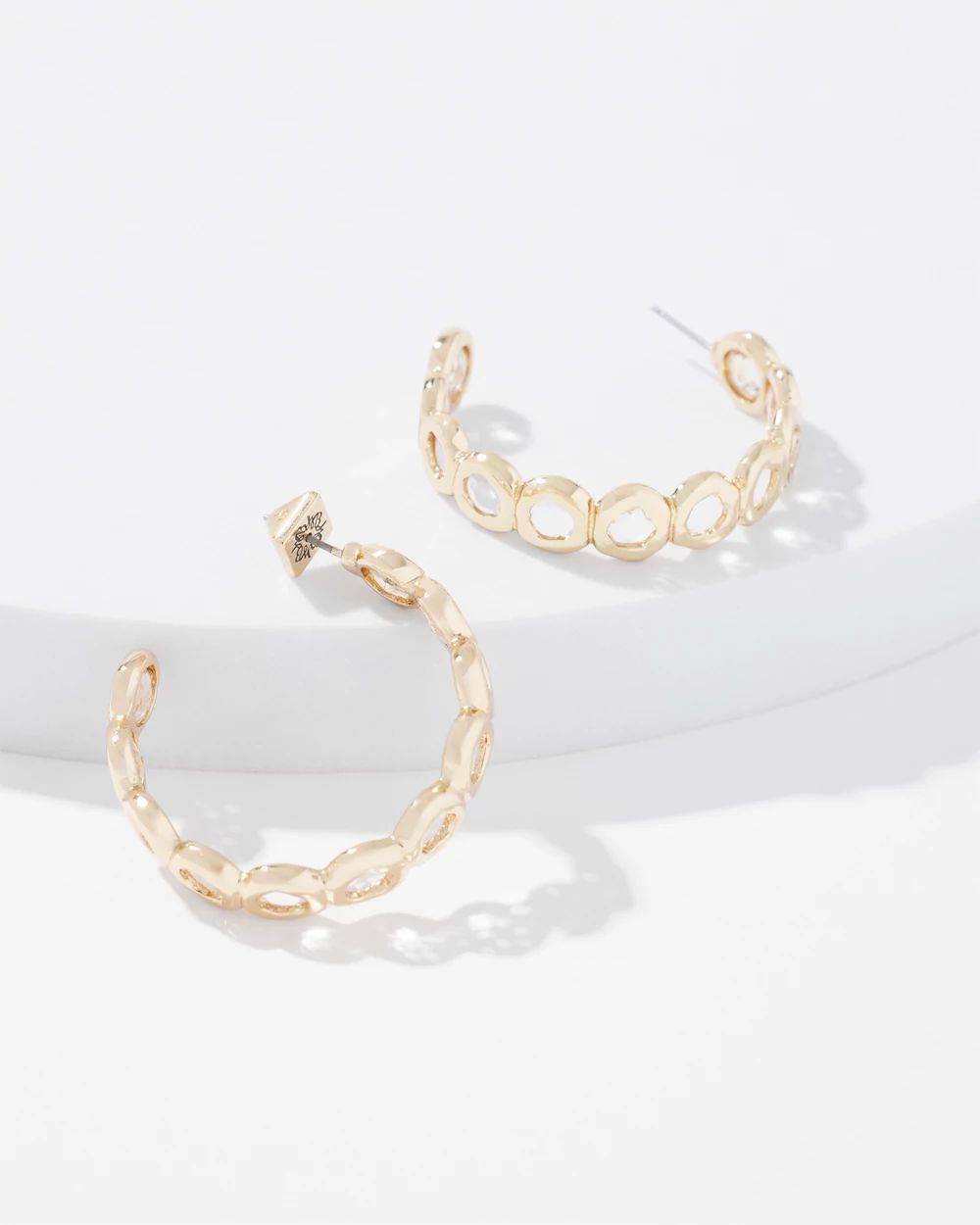 Gold Round Crystal Hoop Earrings