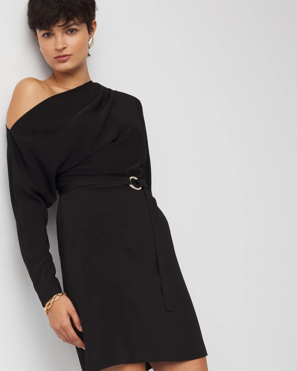 Off-The-Shoulder Belted Dress click to view larger image.