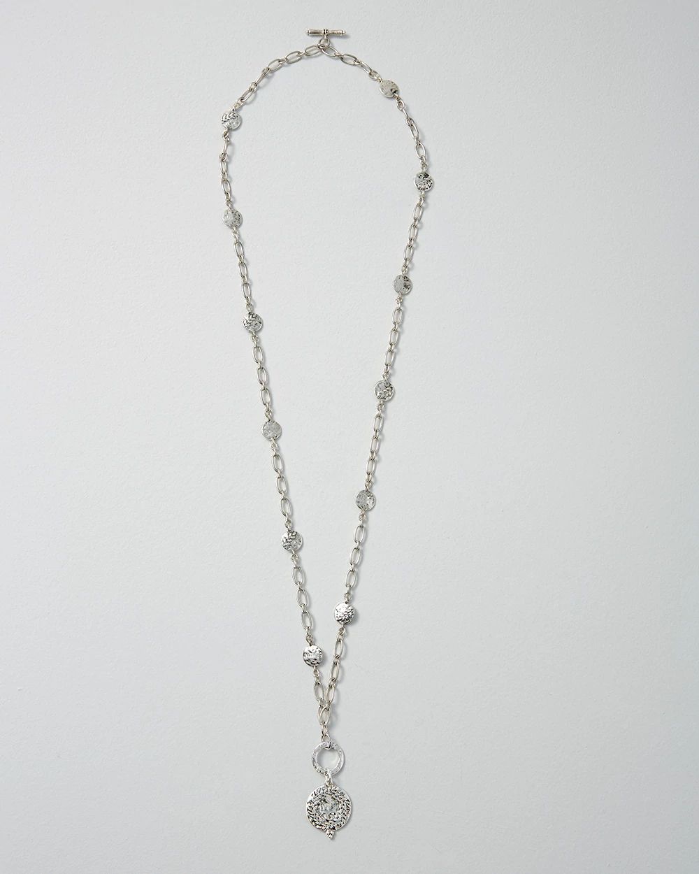Silvertone Coin Pavé Convertible Necklace