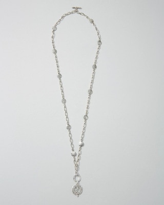 Silvertone Coin Pavé Convertible Necklace click to view larger image.