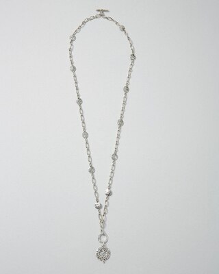 Silvertone Coin Pavé Convertible Necklace