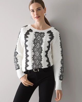 Long Sleeve Bateau Neck Lace Pullover click to view larger image.