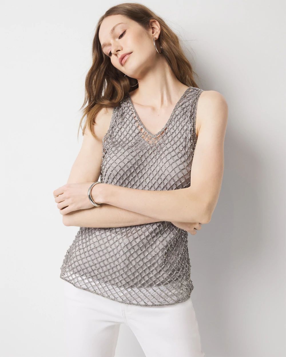 Beaded V-Neck Tank Top