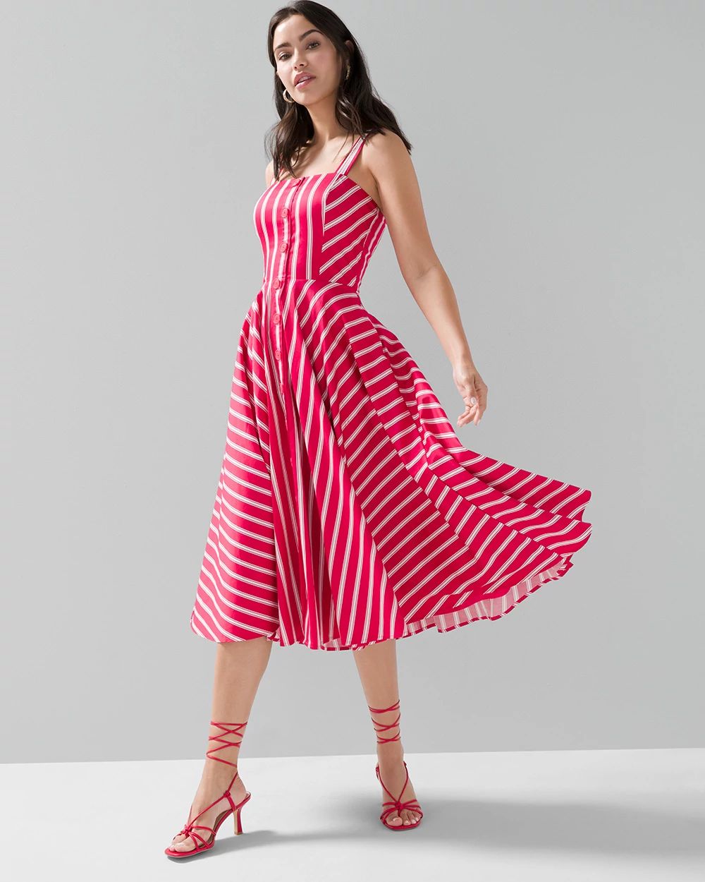 Button Front Fit & Flare Midi Dress